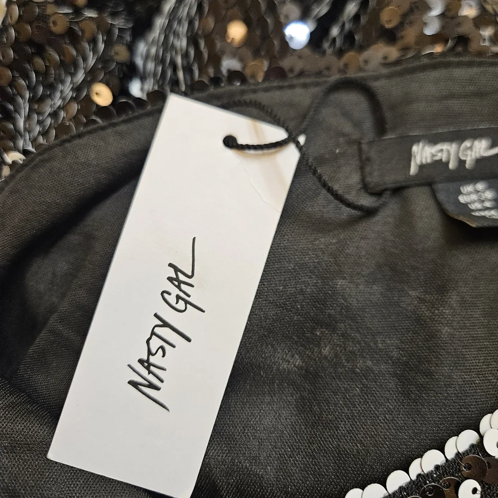 NWT Nasty Gal One Shoulder Sequin Maxi Dress size 4 Charcoal SEXY Ai-1898 - Picture 10 of 11